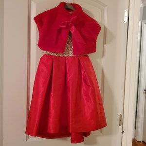 Rare Editions girl party dress with sequins and faux fur shrug